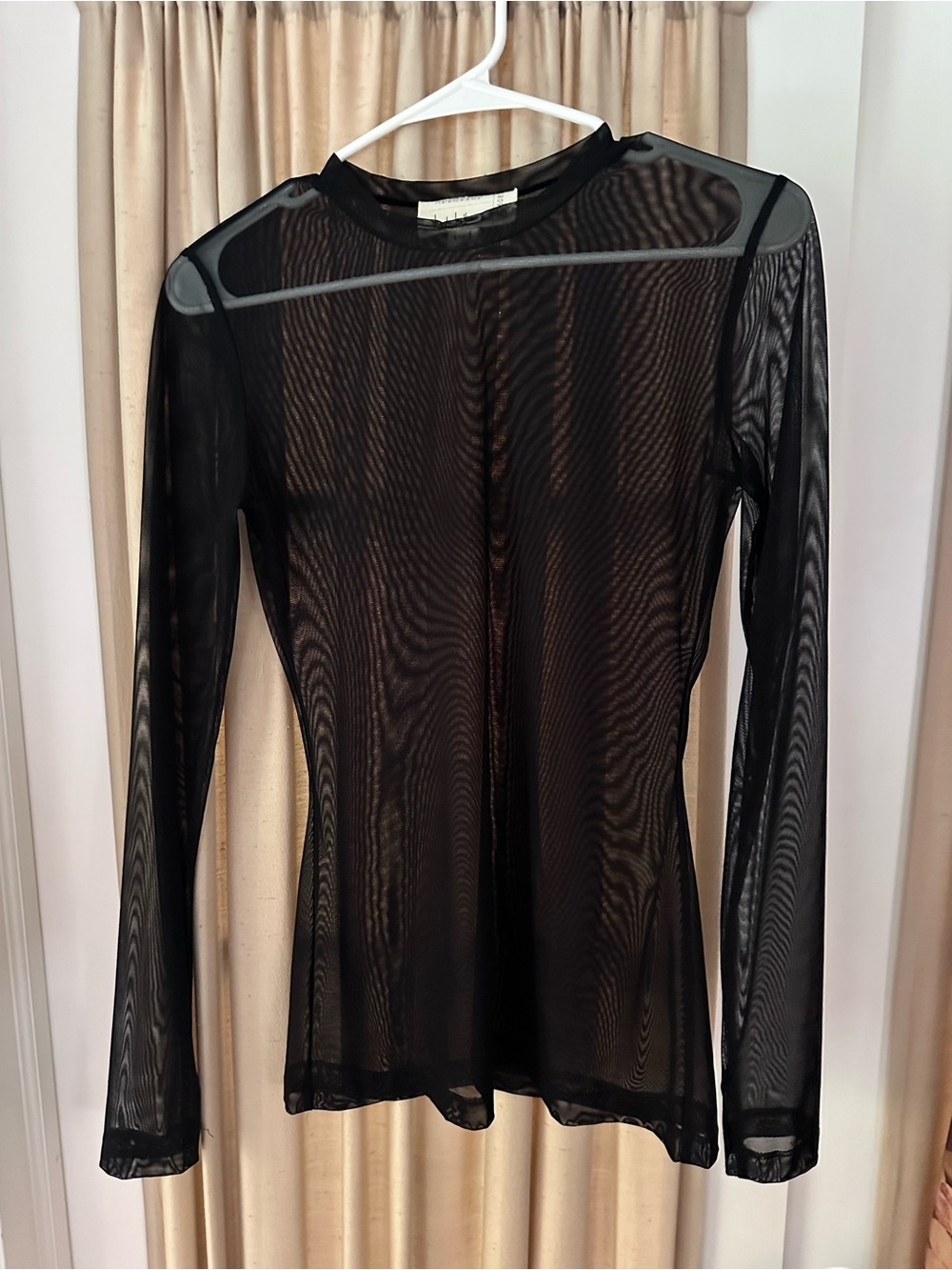 Nicole Miller Sheer Black Long Sleeve Mesh Top